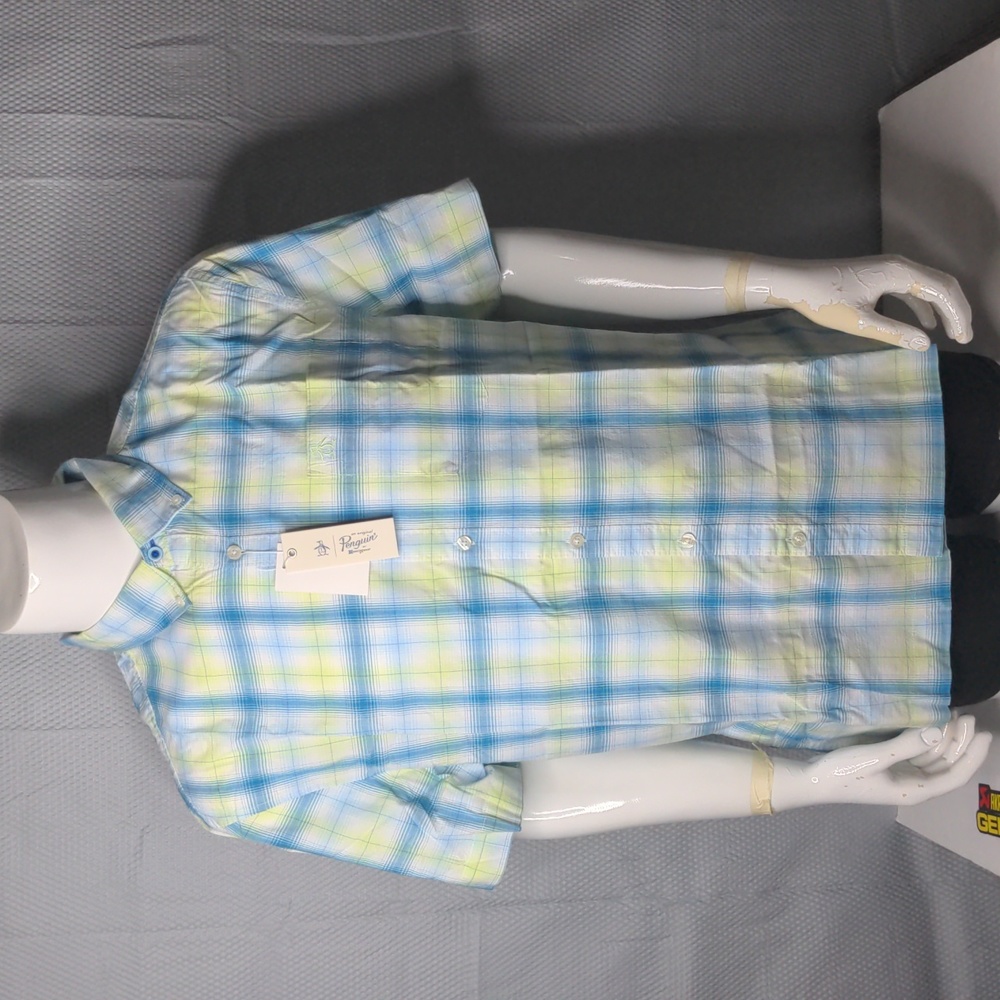 New Original Penguin Men's Plaid Button Up Short Sleeve Shirt Size XLarge